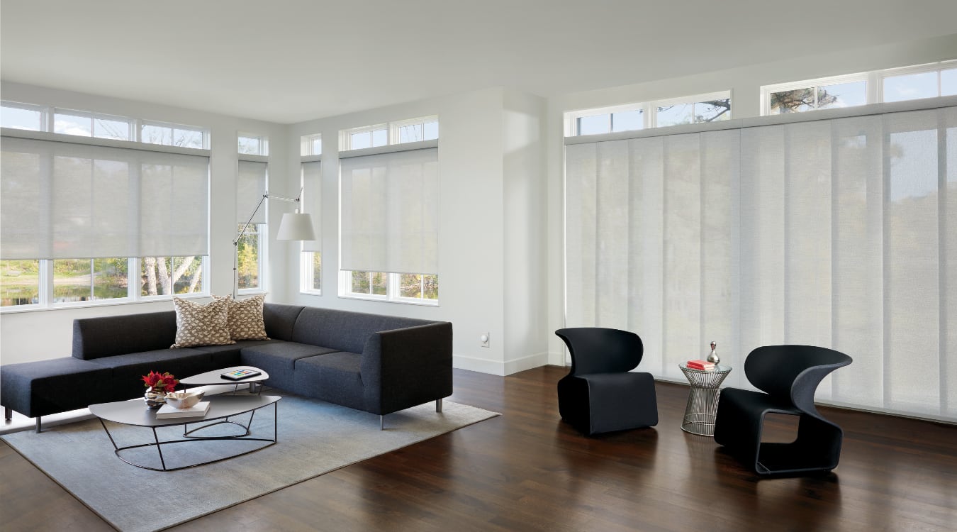 Roller shades in a formal living room